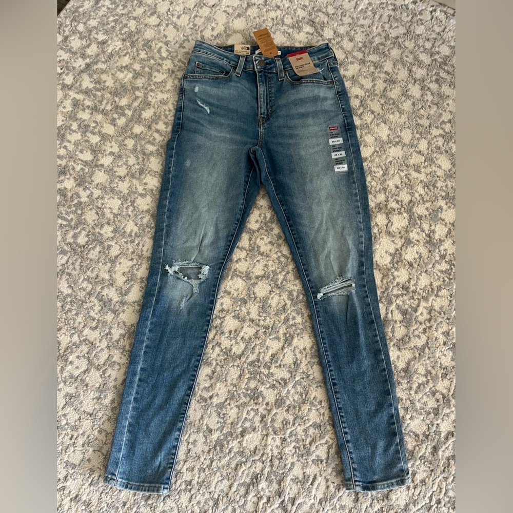 NWT Levi's 721 High Rise Distressed Cotton Blend Skinny Jeans, 28 x 30